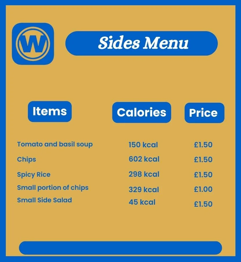 Sides options on Wetherspoon Deli Deals Menu