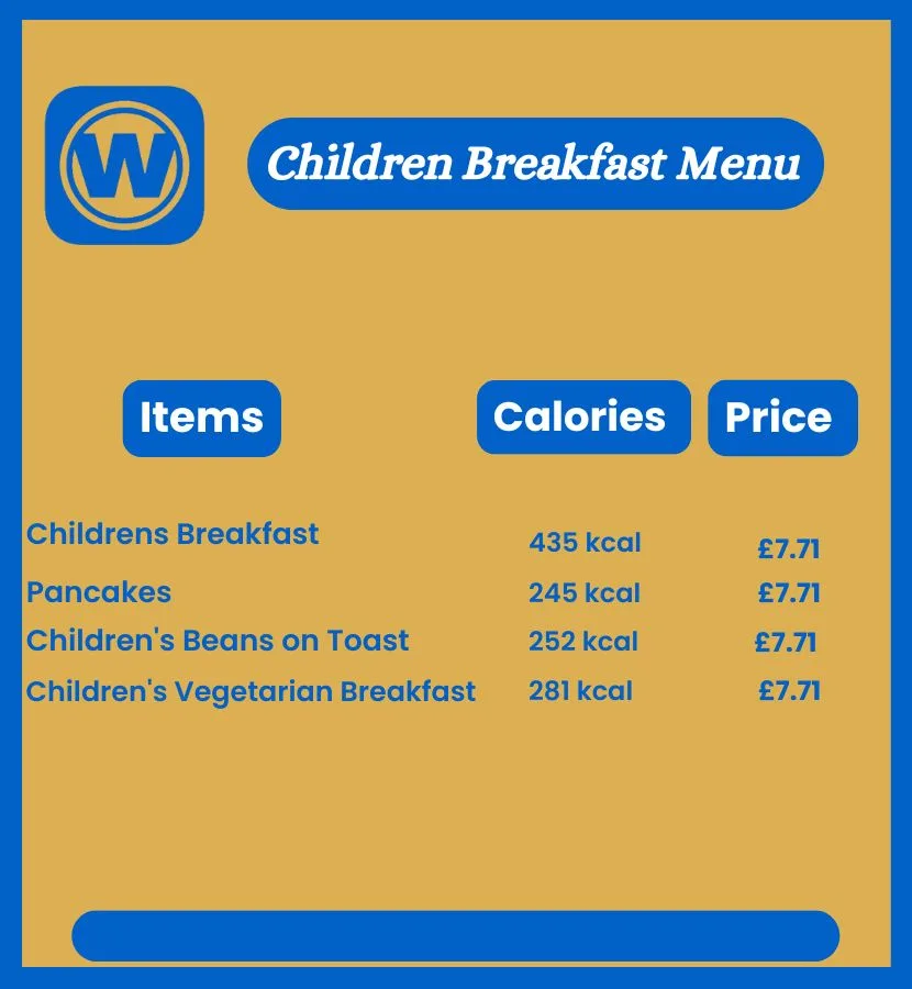 Wetherspoon Childrens Breakfast Menu