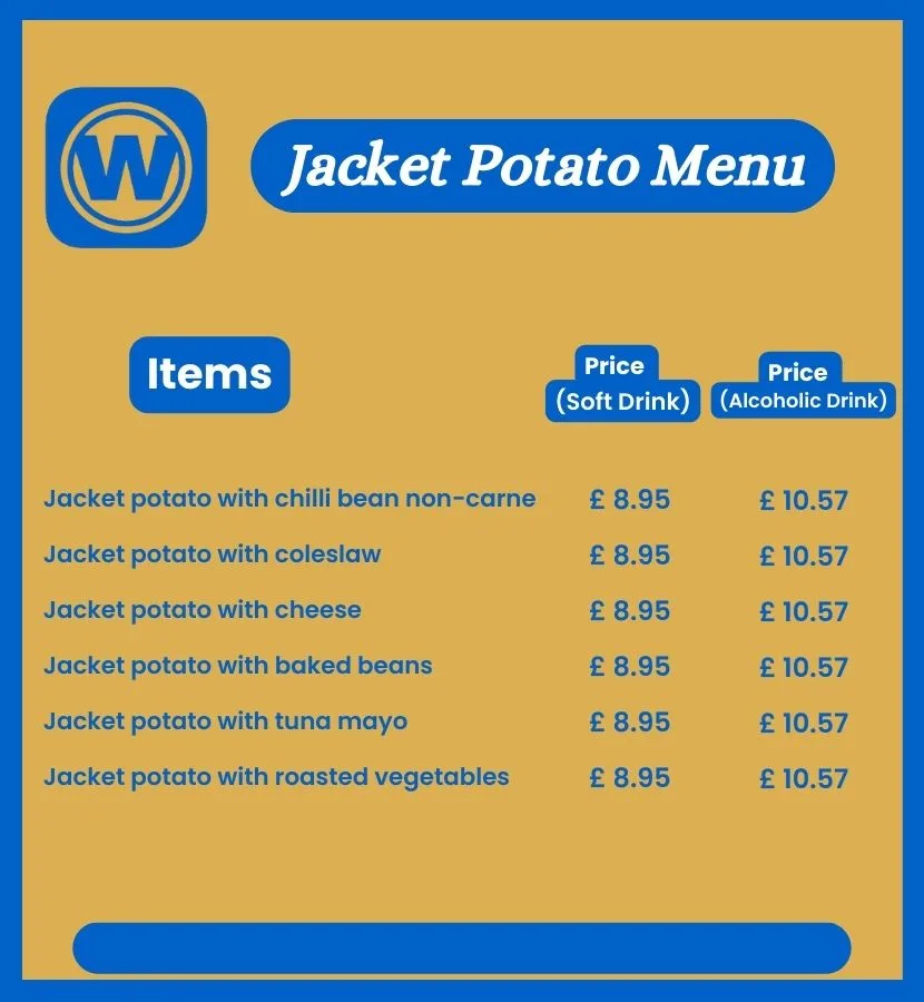 Wetherspoon Jacket Potato Menu