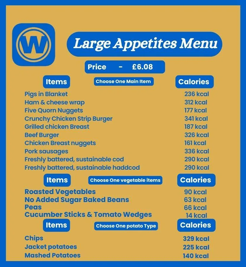 Wetherspoon Large Appetites Menu for kids