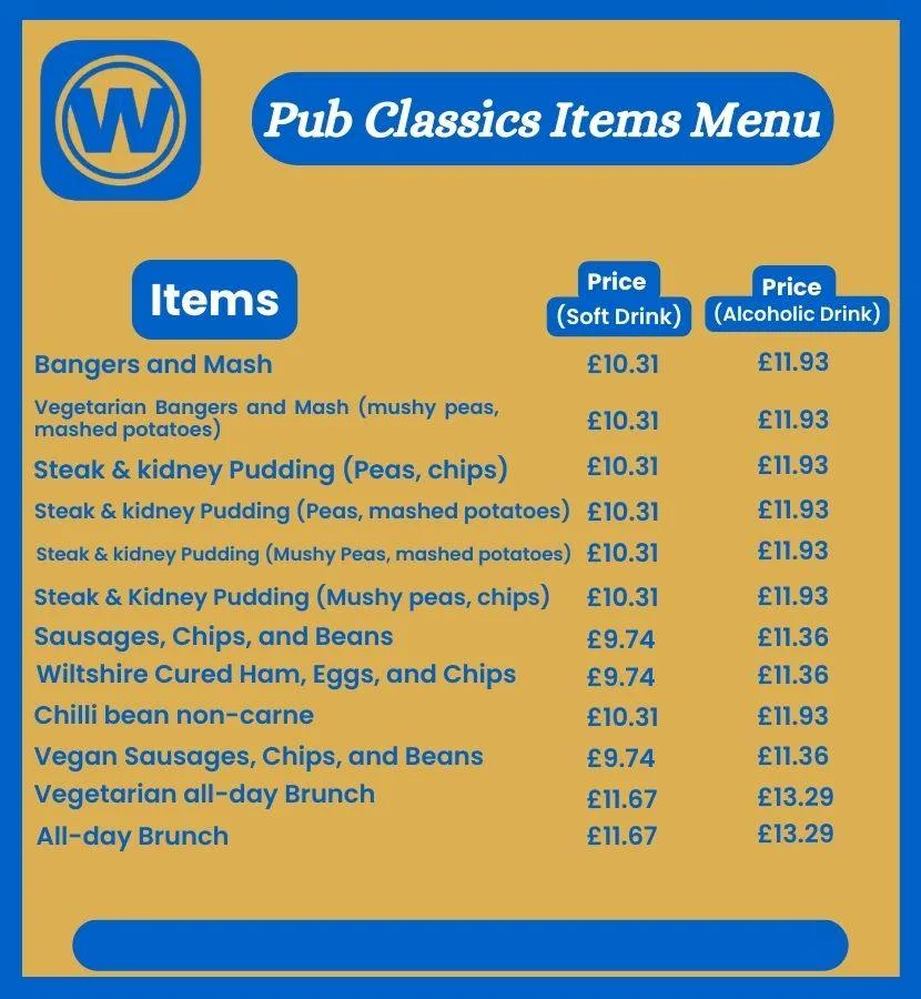 Wetherspoon Pub Classics Menu