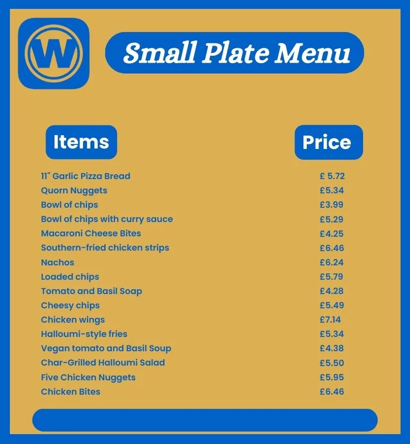 Wetherspoon Small Plate Menu