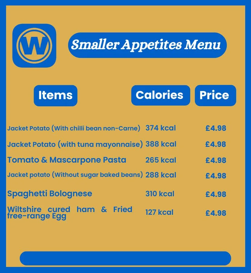 Wetherspoon Smaller Appetites Menu for kids