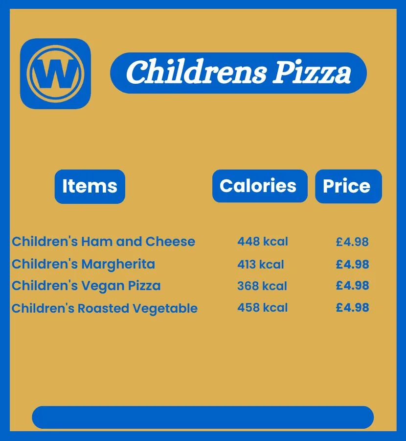 Wetherspoons Childrens Pizza Menu