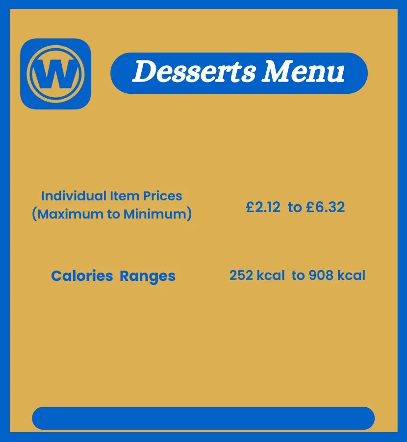 Wetherspoons Dessert Menu with Prices