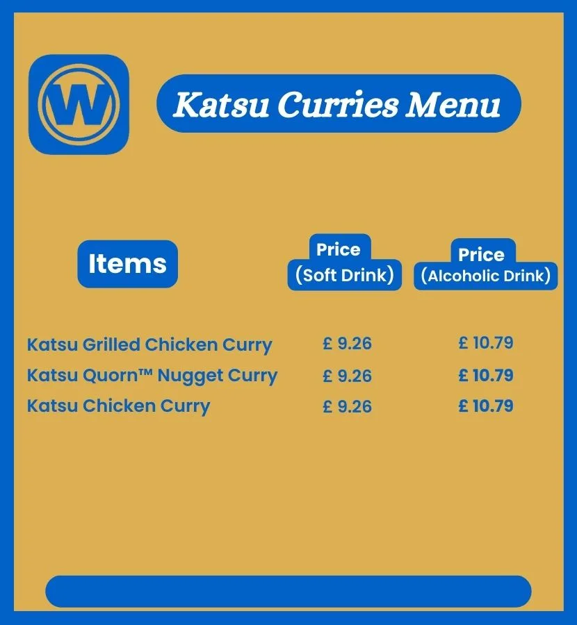 Wetherspoons Katsu Curries Menu with Prices