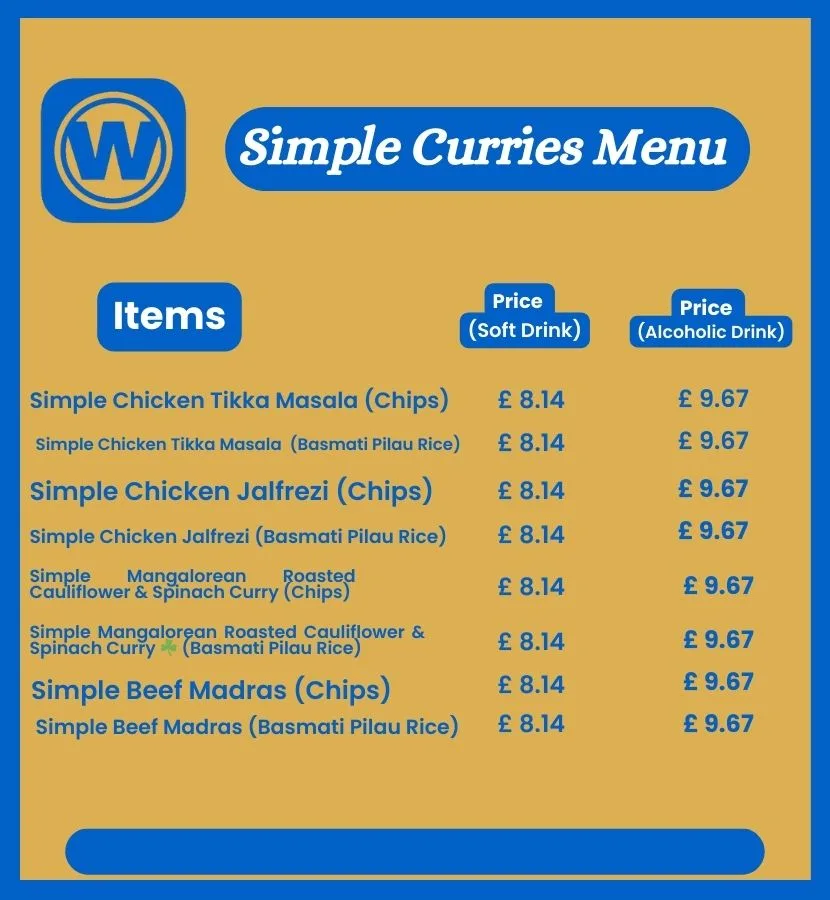 Wetherspoons Simple Curries menu