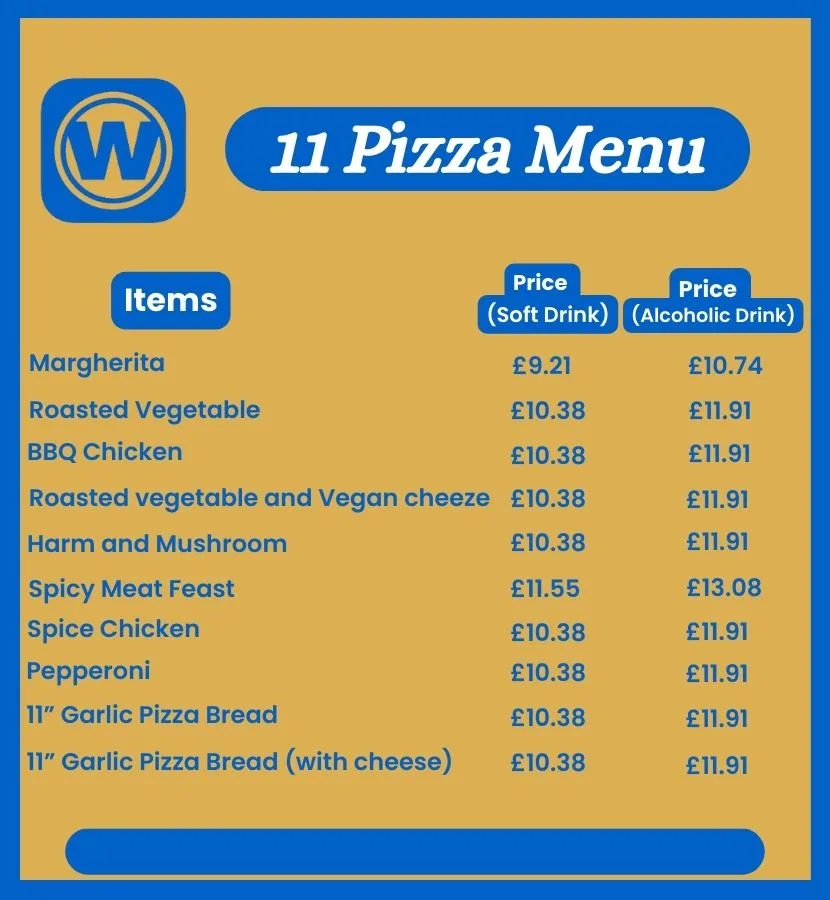 Wetherspoon pizza menu