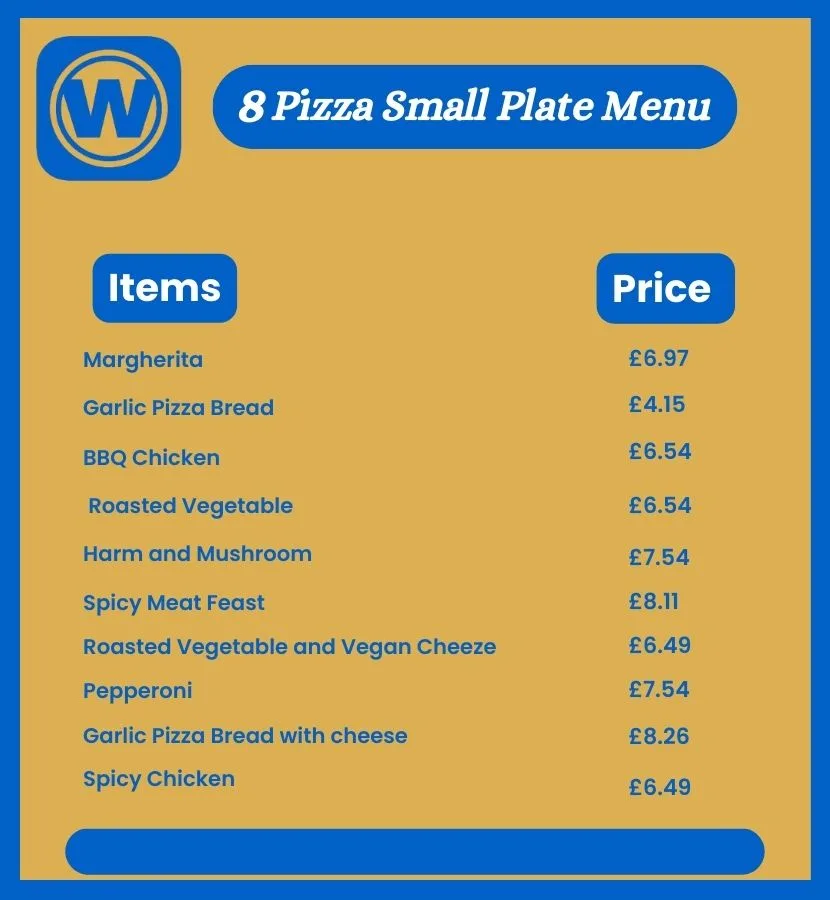 wetherspoon 8 Pizza Small Plate Menu