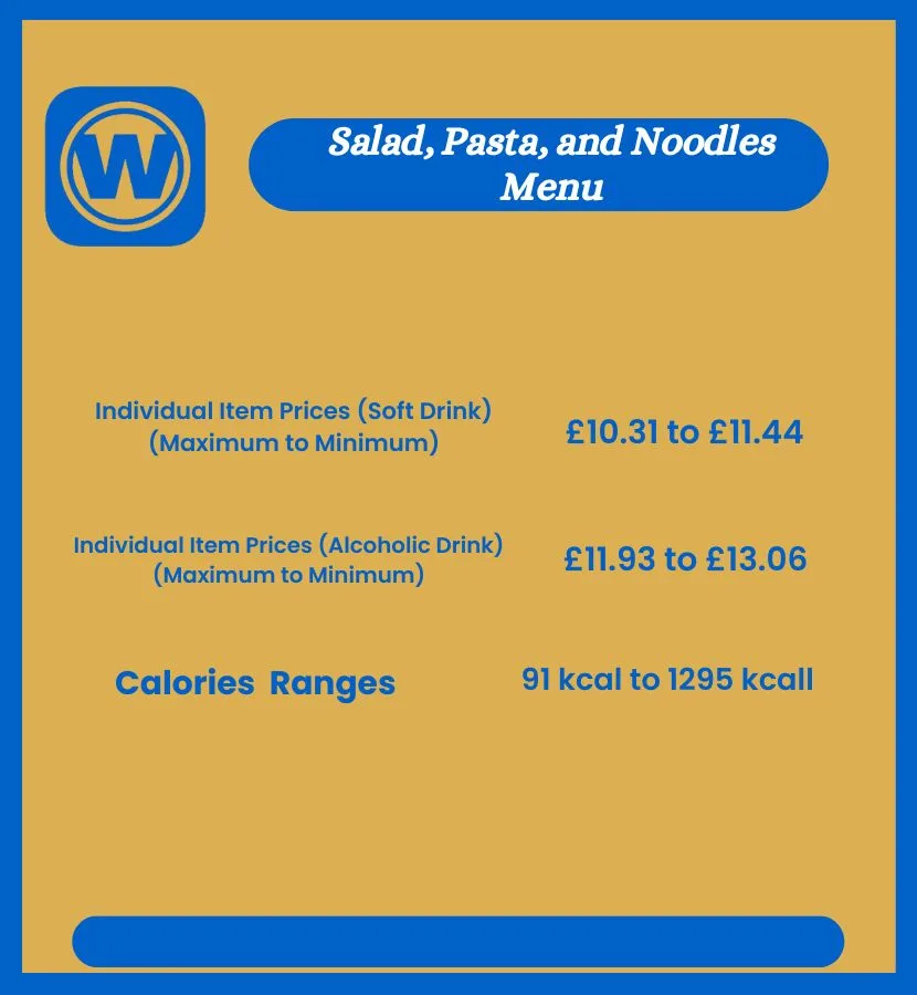 wetherspoon Salad, Pasta, and Noodles Menu with prices