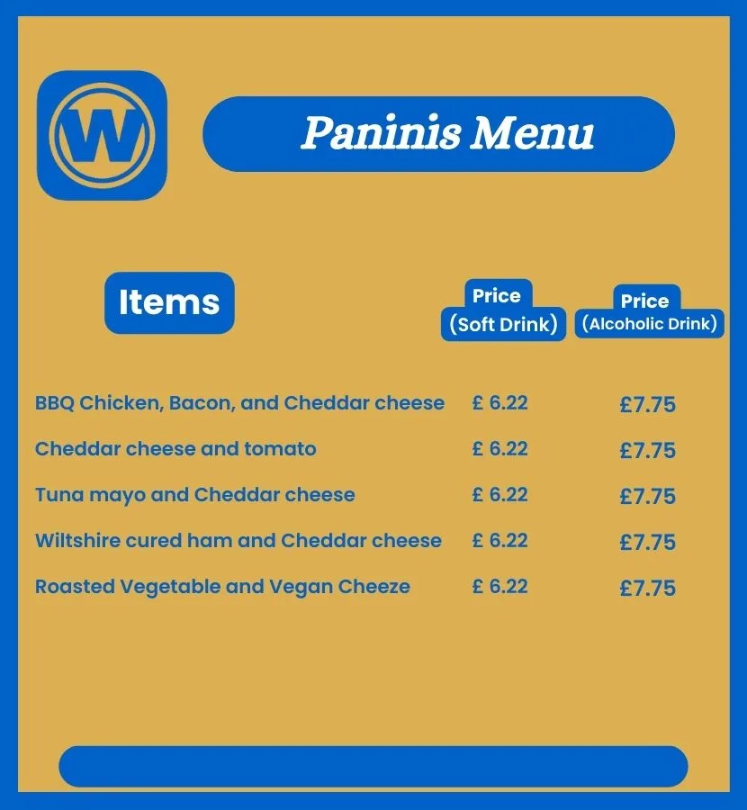 Paninis on Wetherspoon Deli Deals Menu