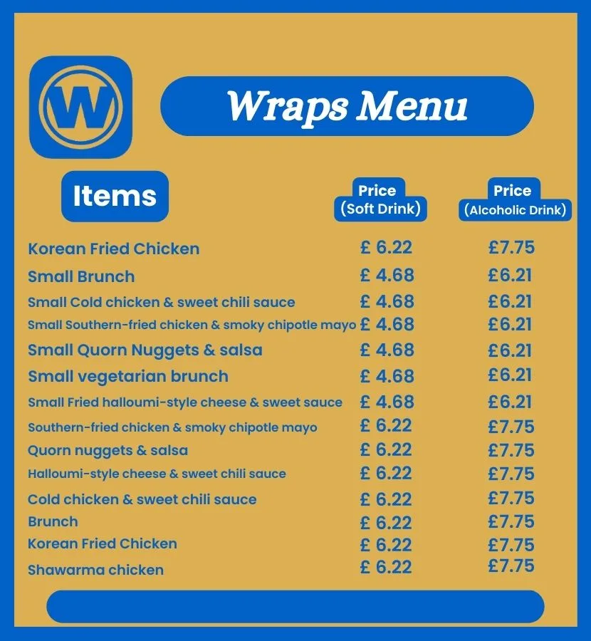 warps options on Wetherspoon Deli Deals Menu