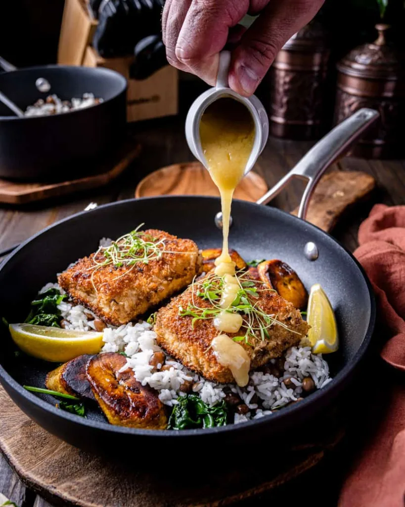 Coconut Crusted Mahi Mahi with Pineapple Beer Butter Sauce