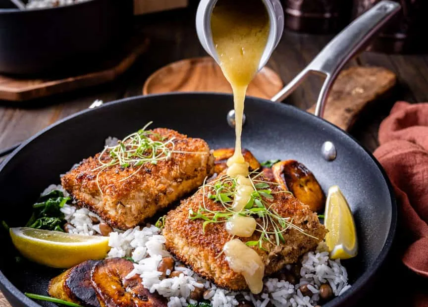 Coconut Crusted Mahi Mahi with Pineapple Beer Butter Sauce