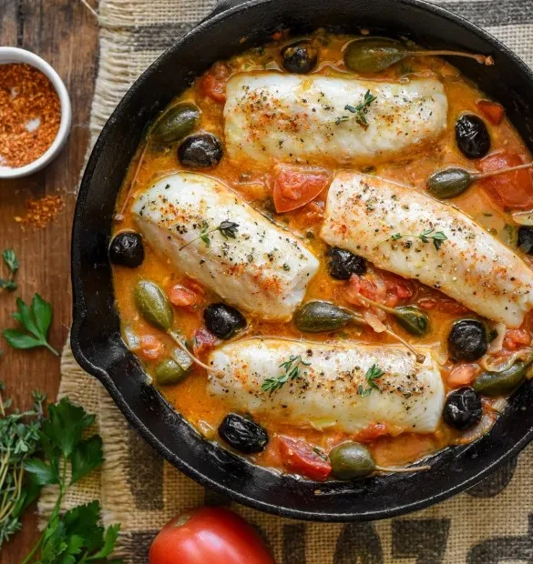 cod provencal with tomatoes capers and olives