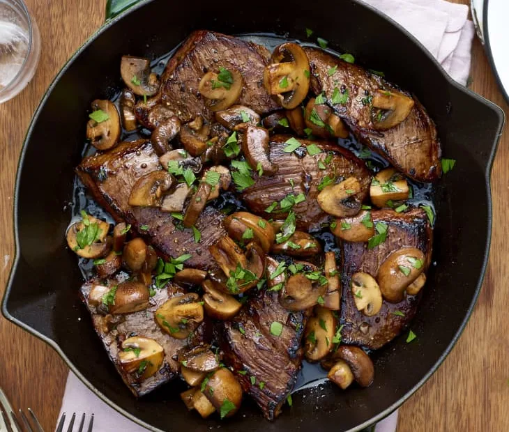 easy balsamic glazed steak tips and mushrooms recipe