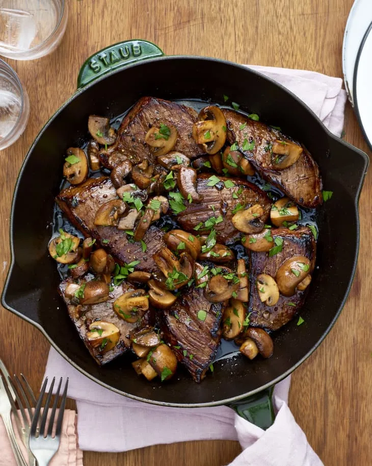 easy balsamic glazed steak tips and mushrooms recipe