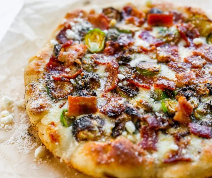 easy skillet pizza with brussels and bacon