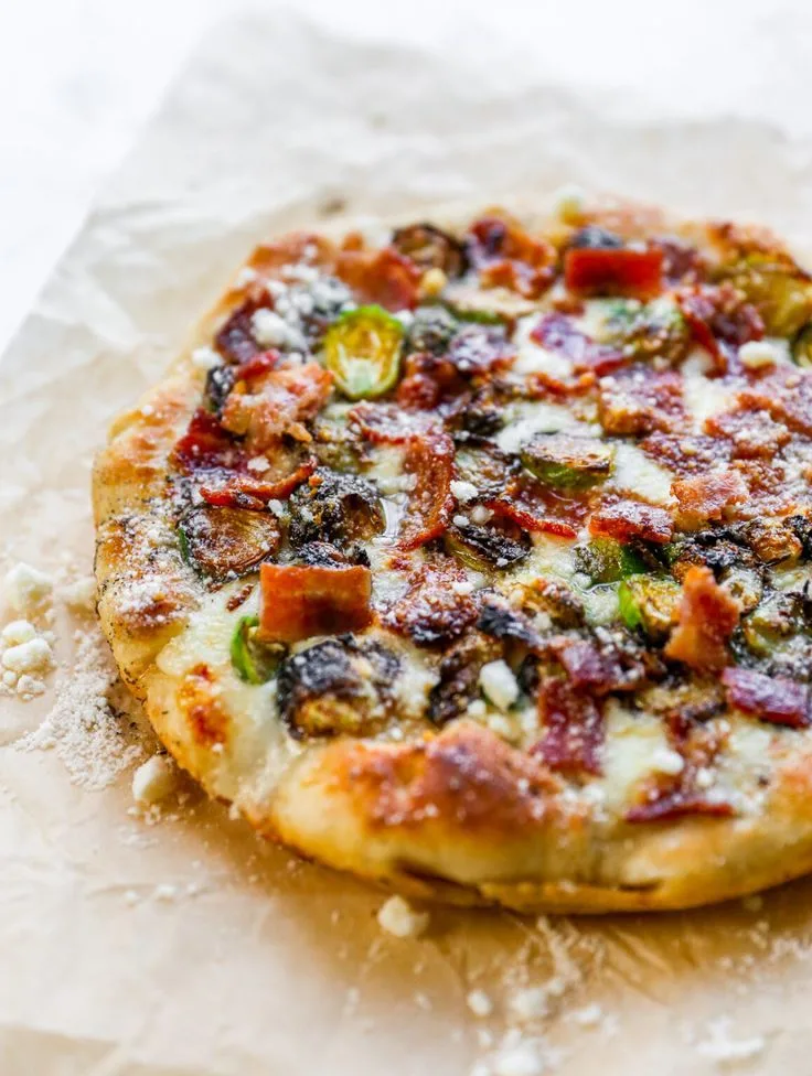easy skillet pizza with brussels and bacon