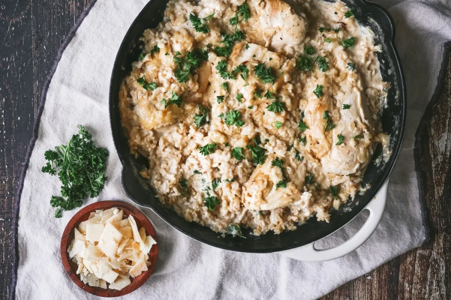 one pan creamy parmesan chicken and rice