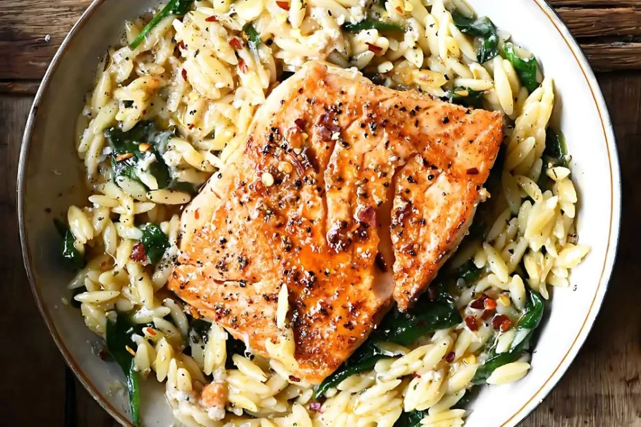 one skillet salmon with lemon orzo recipe