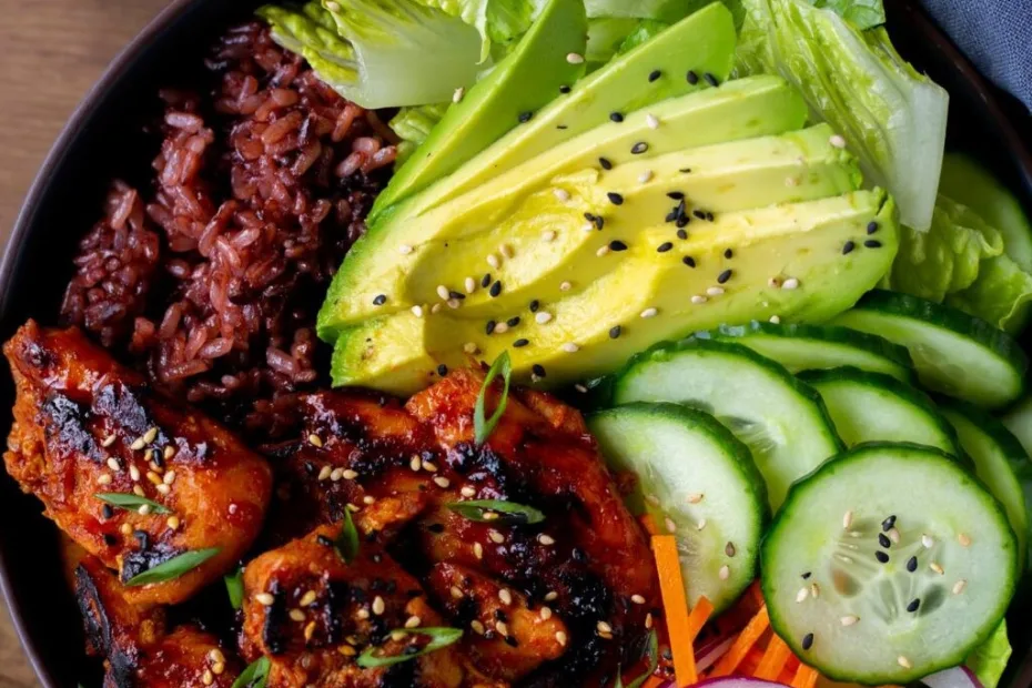 spicy korean bbq chicken rice bowl