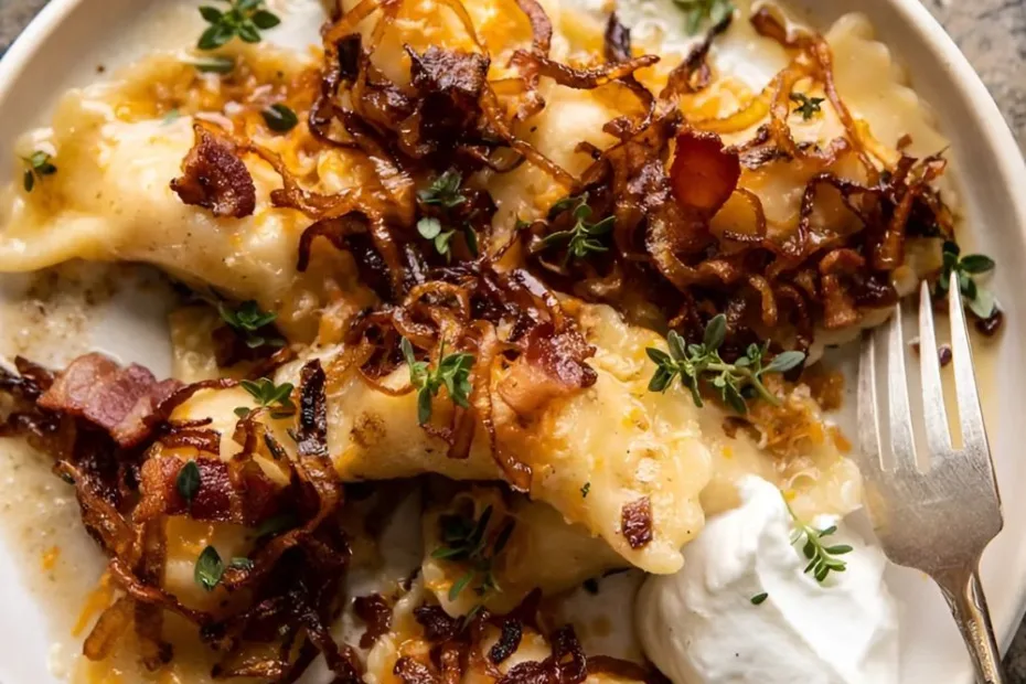 Cheddar Pierogies with Caramelized Onions and Bacon Recipe