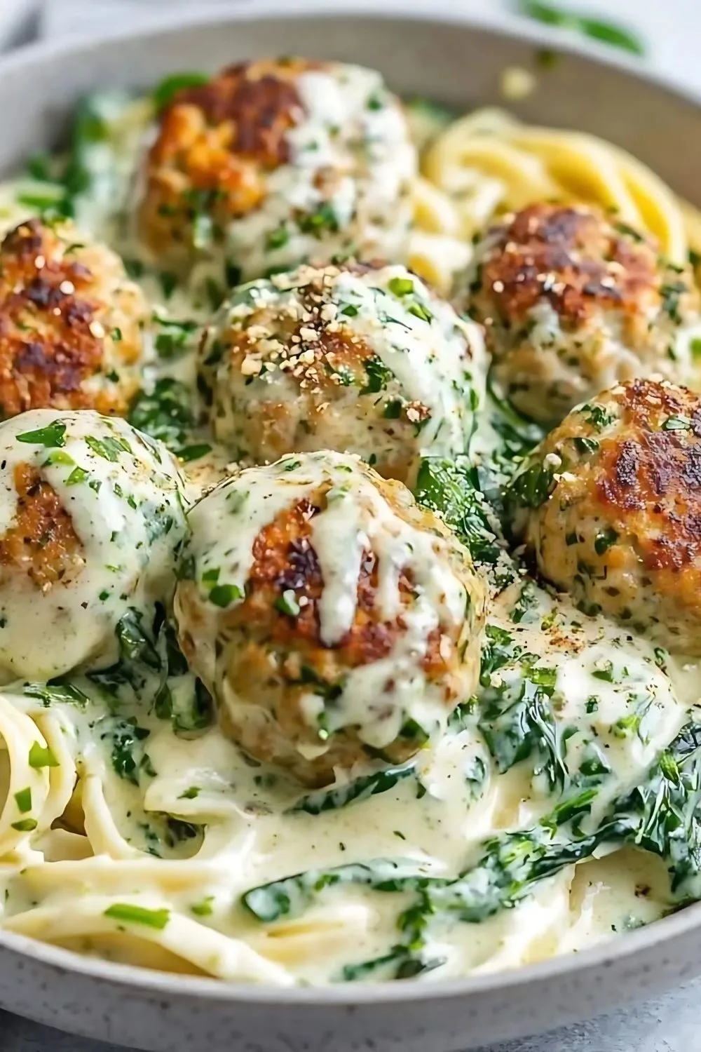 baked chicken ricotta meatballs recipe with spinach alfredo sauce