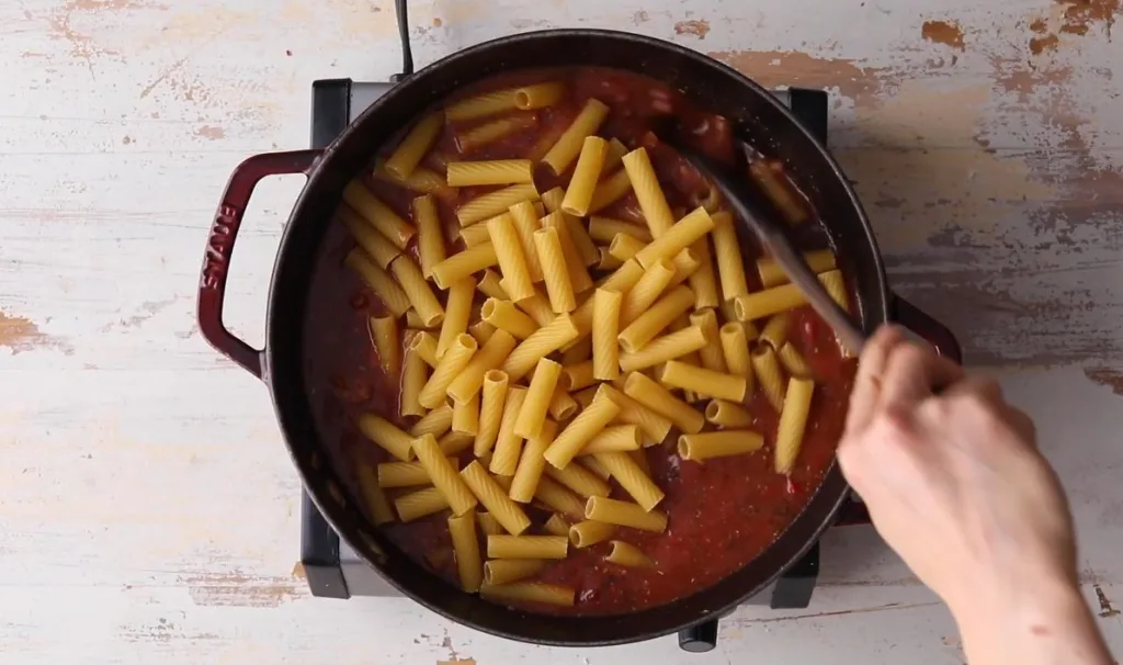 Cook Rigatoni and Add Greens