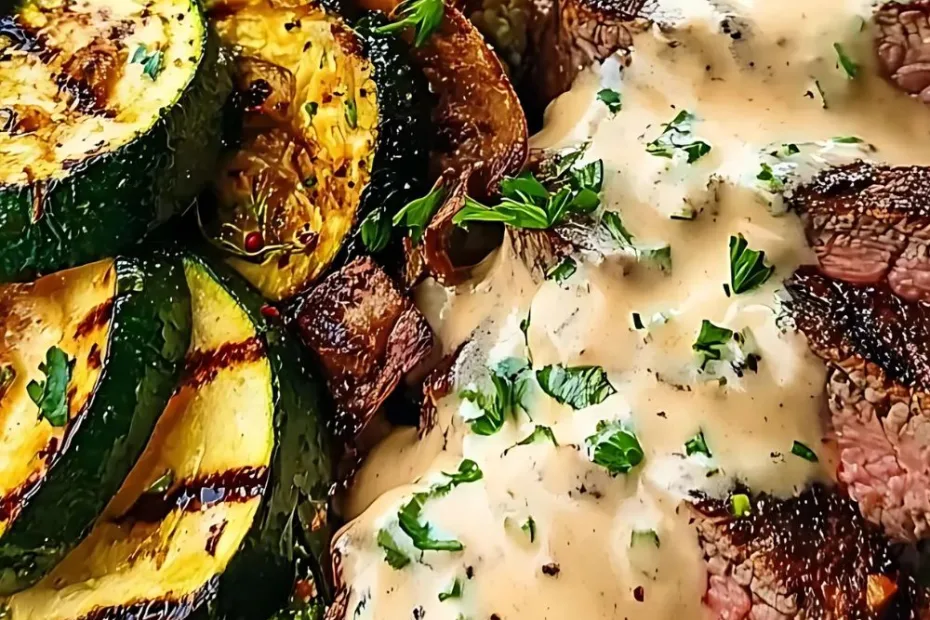 Grilled Steak Bowl with Creamy Sauce & Grilled Zucchini Recipe