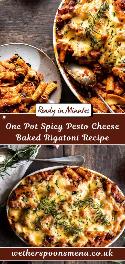 One Pot Spicy Pesto Cheese Baked Rigatoni Recipe