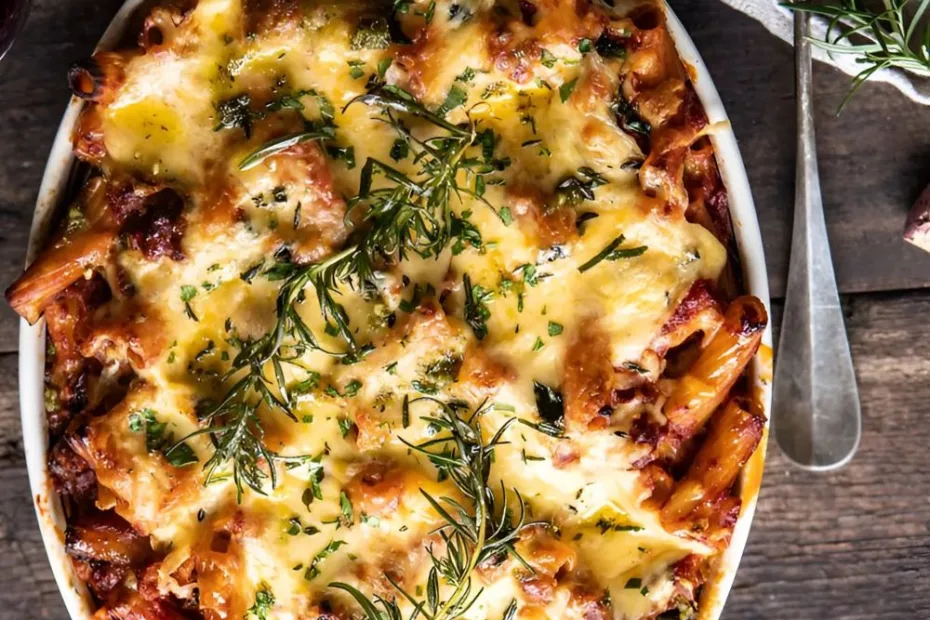 One Pot Spicy Pesto Cheese Baked Rigatoni Recipe