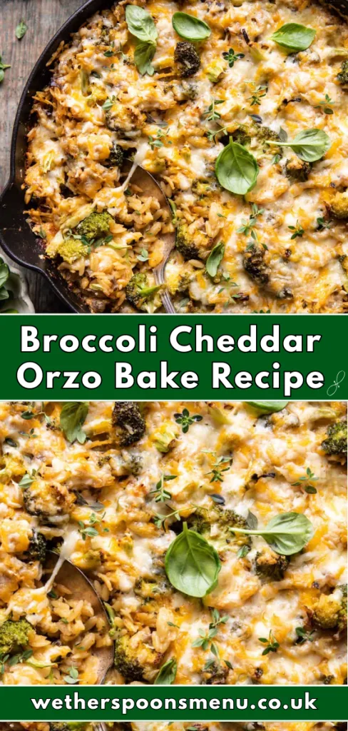 One Skillet Cheesy Broccoli Cheddar Orzo Bake Recipe