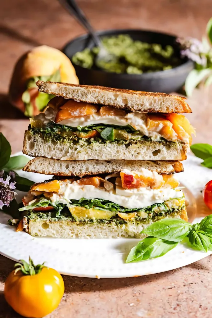 Peach Pesto and Burrata Sandwich Recipe