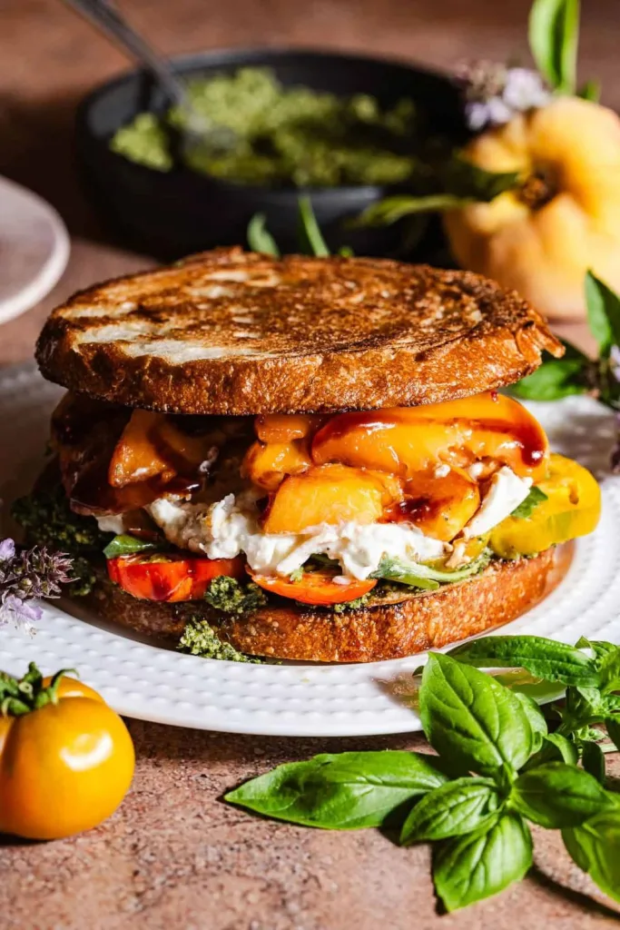 Peach Pesto and Burrata Sandwich Recipe