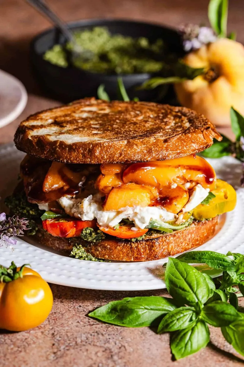 Peach Pesto and Burrata Sandwich Recipe