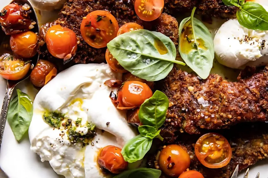Pesto Chicken Saltimbocca with Burst Tomatoes and Burrata Recipe