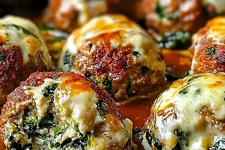 Spinach Garlic Meatballs Stuffed with Mozzarella recipe