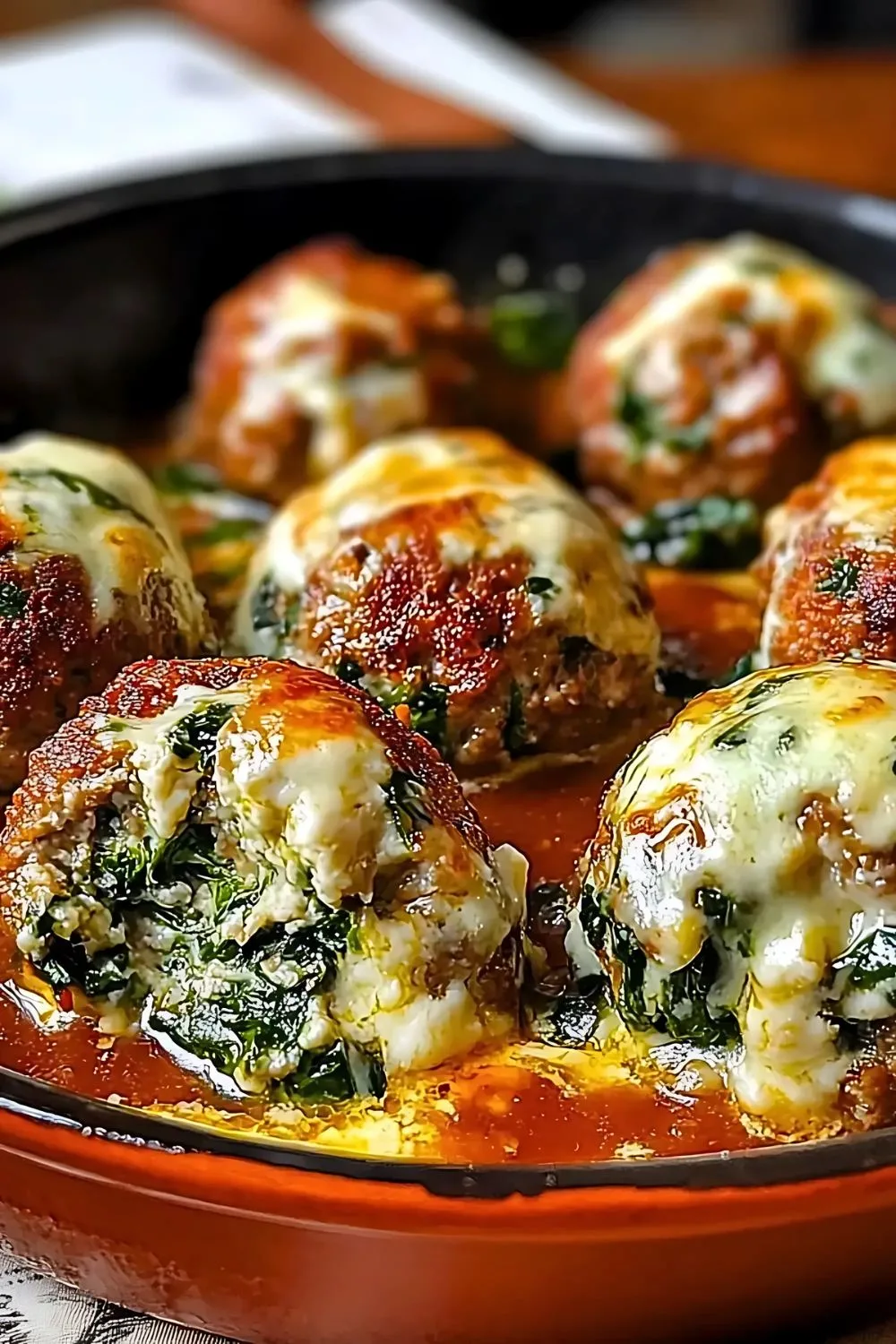 Spinach Garlic Meatballs Stuffed with Mozzarella recipe