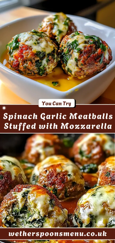 Spinach Garlic Meatballs Stuffed with Mozzarella recipe