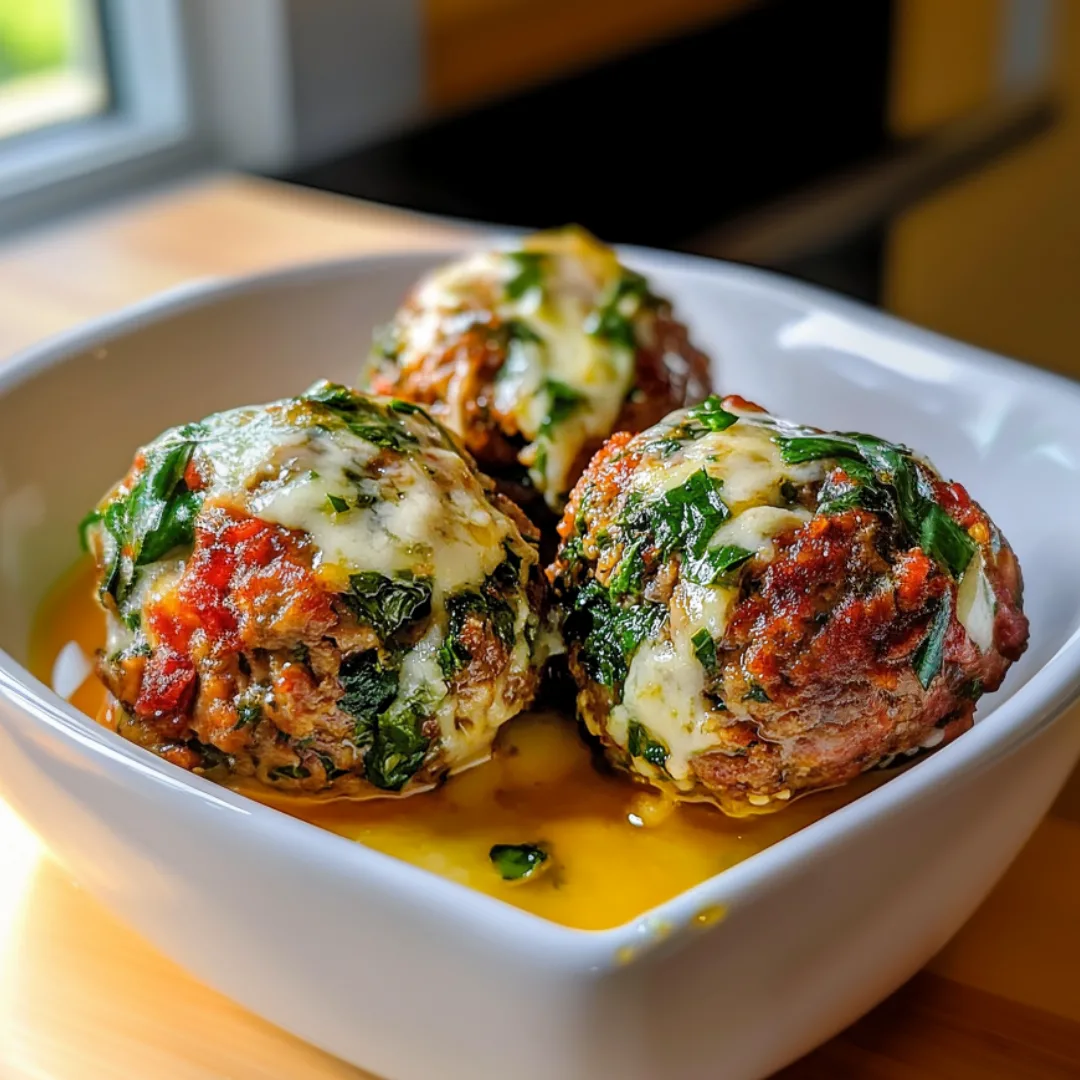 Spinach Garlic Meatballs Stuffed with Mozzarella recipe