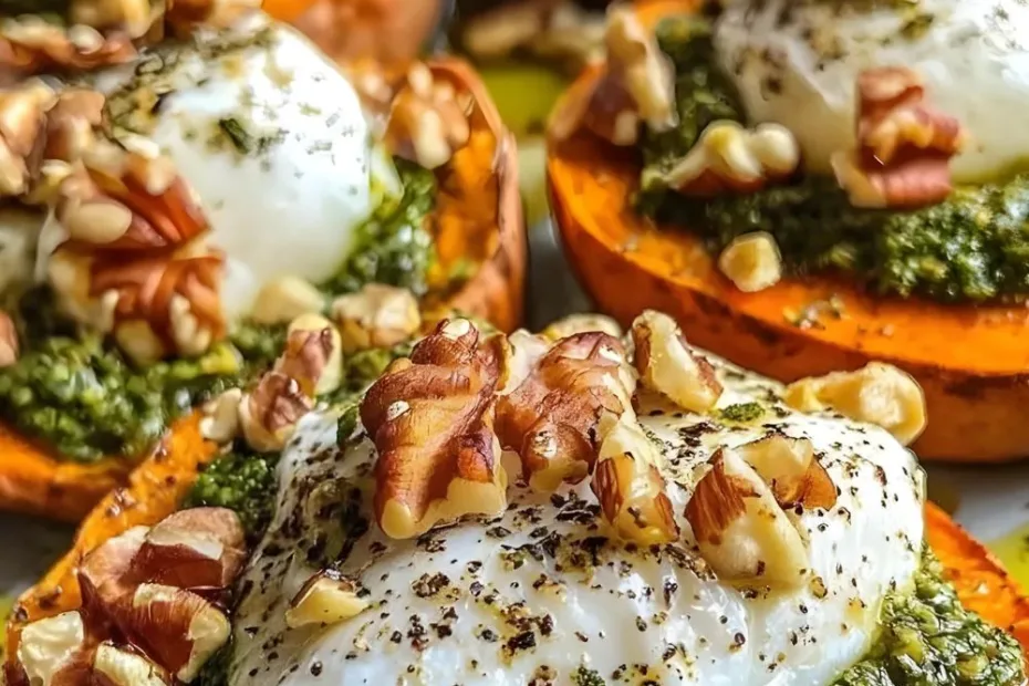 Stuffed Sweet Potatoes with Burrata and Pesto Recipe