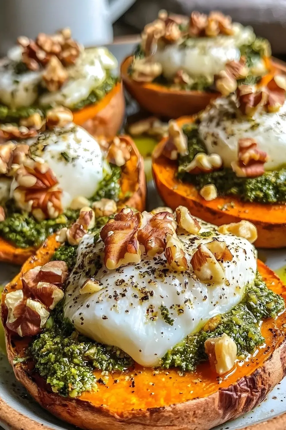 Stuffed Sweet Potatoes with Burrata and Pesto Recipe