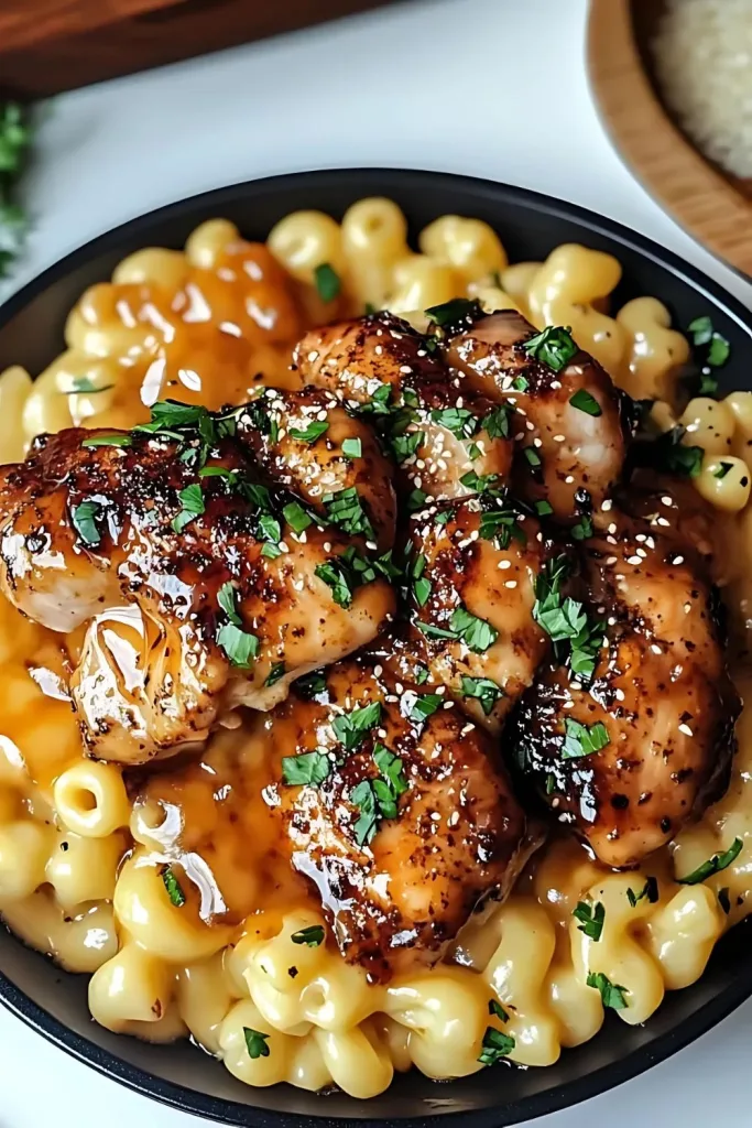 Sweet and Spicy Honey Pepper Chicken with Creamy Macaroni Cheese Recipe