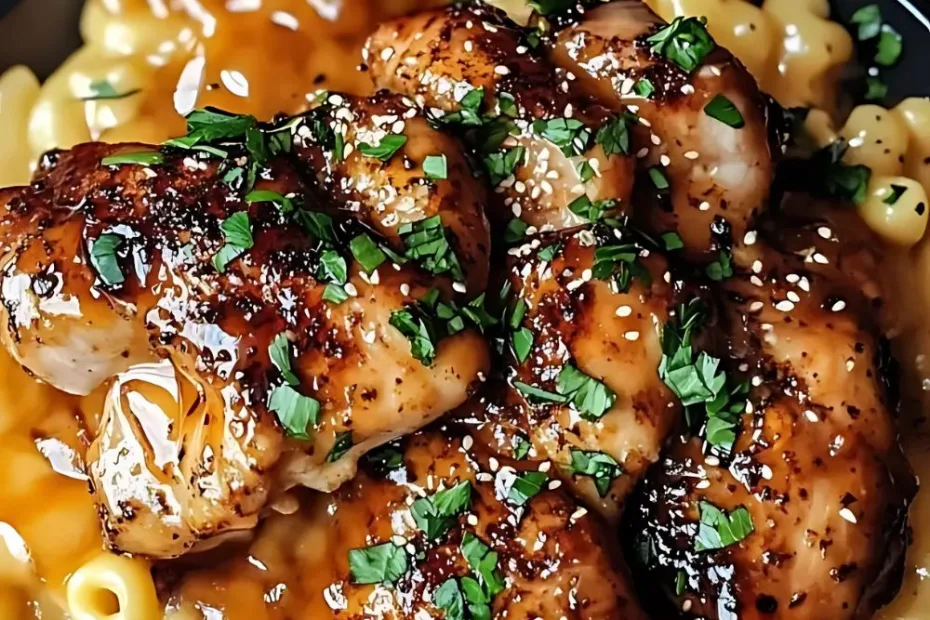 Sweet and Spicy Honey Pepper Chicken with Creamy Macaroni Cheese Recipe
