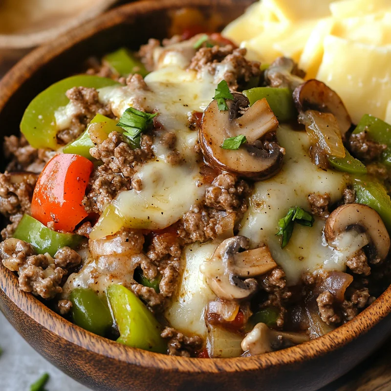 Ground Beef Philly Cheesesteak Bowl Recipe