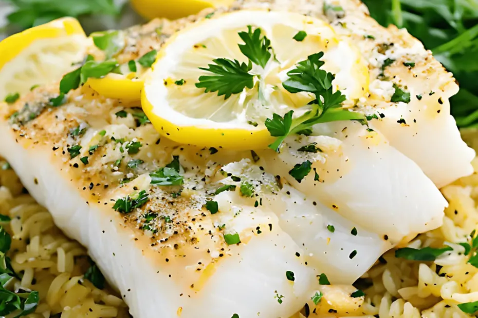Baked Lemon Herb Cod with Rice Pilaf Recipe
