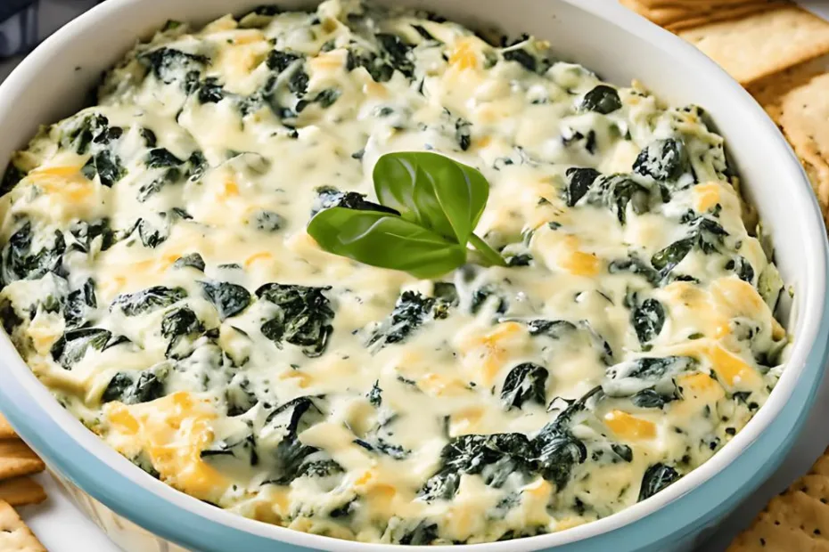 Cheesy Spinach Artichoke Dip with Crackers recipe