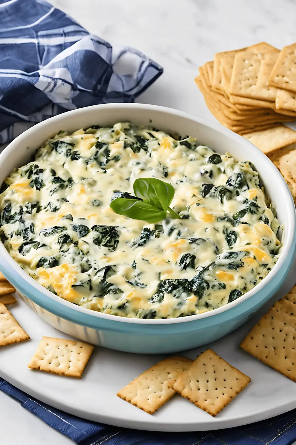 Cheesy Spinach Artichoke Dip with Crackers recipe