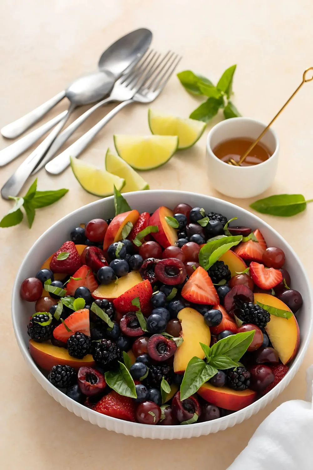 Honey Lime Basil Peach Salad Recipe
